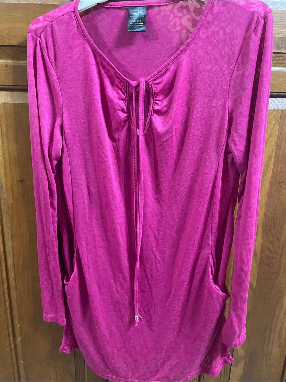 Catalina Pink Long-Sleeve swimsuit cover up good condition Sz. 12/14 w pockets